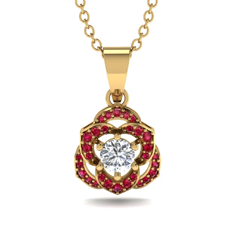 Handmade Gemstone Necklace For Special Gifts-Golden Rose Blossom Necklace With Exquisite Ruby Detailing - Reign No. 46