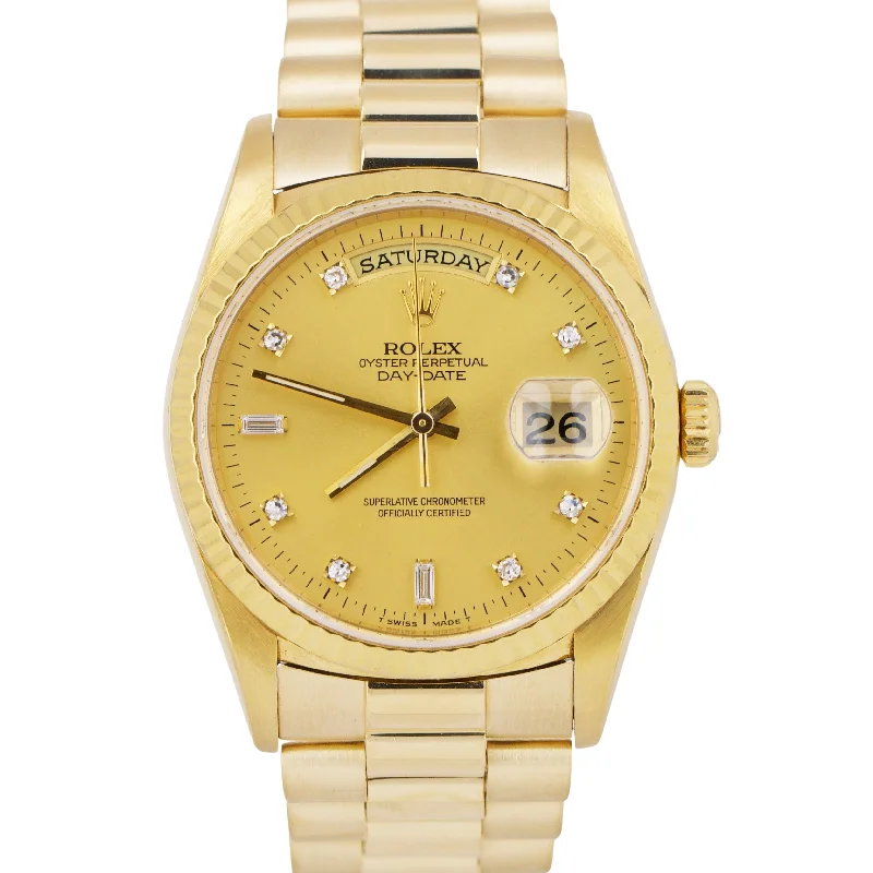 Luxury Watches With Unique Designs-Rolex Day-Date President FACTORY CHAMPAGNE DIAMOND 36mm 18K Yellow Gold 18238