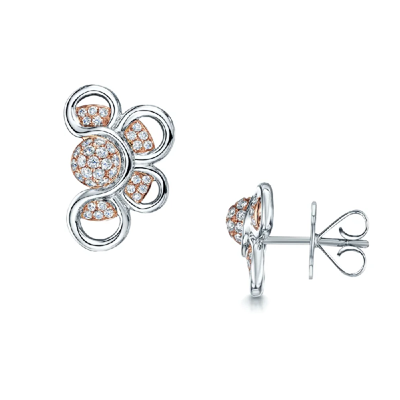 Silver Earrings With Opals-18ct White & Rose Gold Diamond Stud Earrings