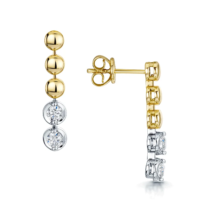 Bridal Earrings With Crystals-18ct Yellow Gold Disc And Round Brilliant Cut Diamond Drop Earrings