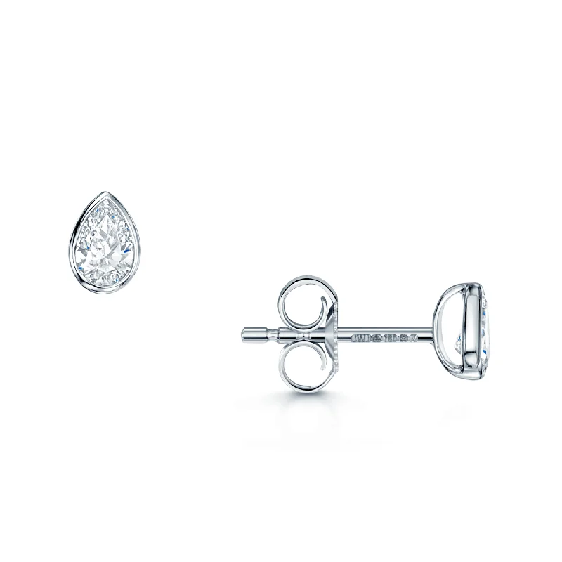 Stylish Drop Earrings For Date Night-18ct White Gold Pear Cut Diamond 0.30ct Rub Over Stud Earrings