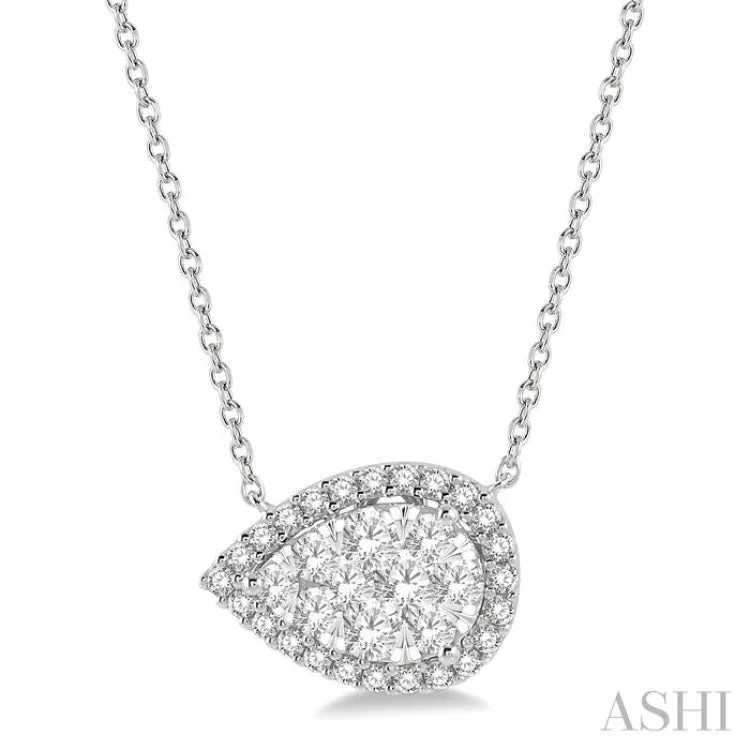 Trendy Statement Necklace For Fashionistas-3/4 ctw Pear Shape Round Cut Diamond Lovebright Necklace in 14K White Gold