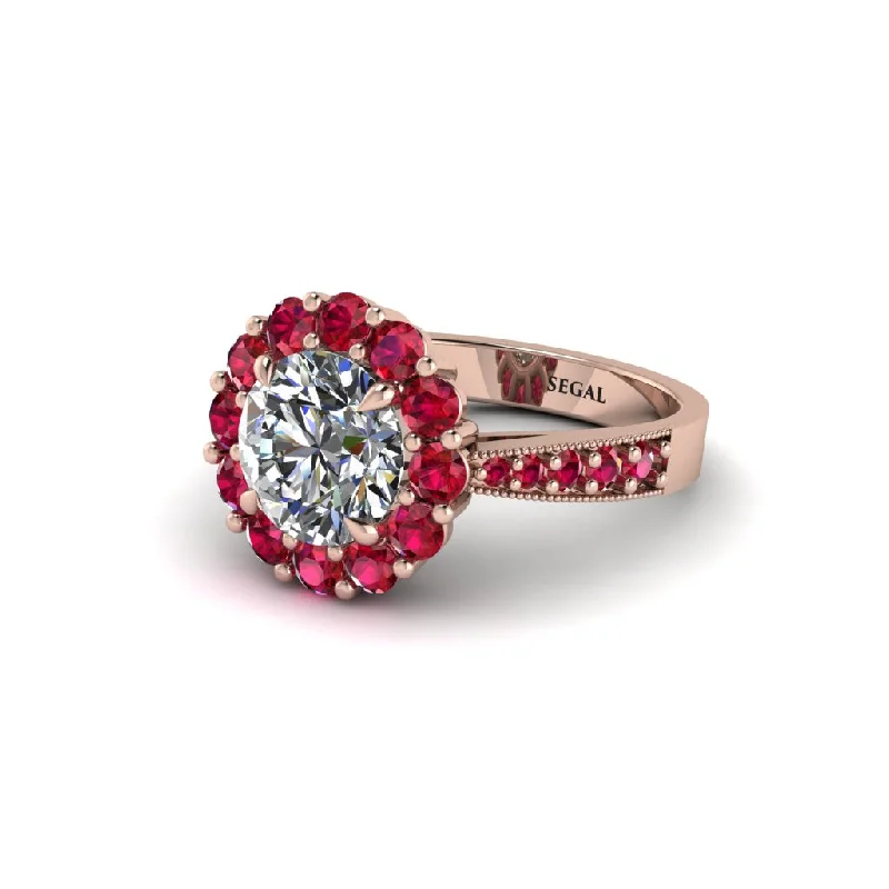 Luxury Sapphire Rings For Brides-Ruby Round Halo Engagement Ring - Unity No. 47