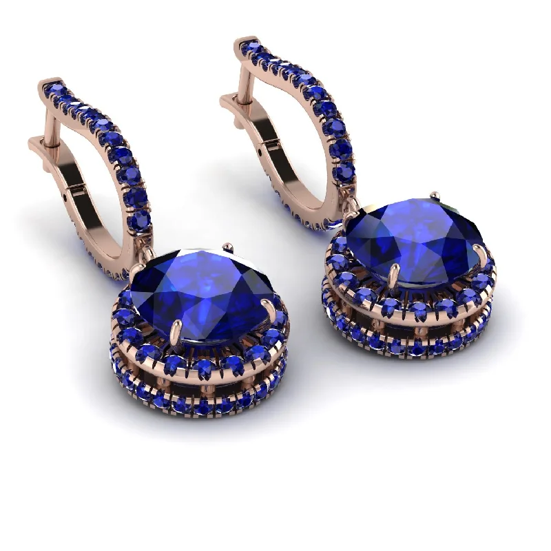 Elegant Long Earrings For Weddings-Hidden Halo Sapphire Hoop Earrings - Catalina No. 74