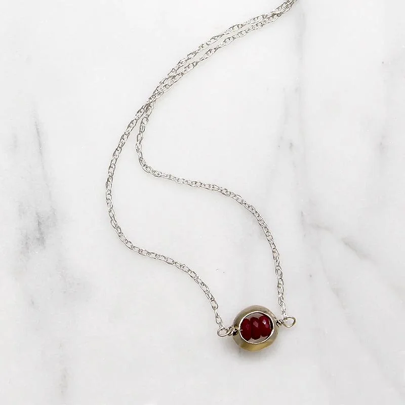 Simple Heart Necklace For Romantic Gifts-Crimson Ruby Beads in White Gold "O" Necklace by brunet