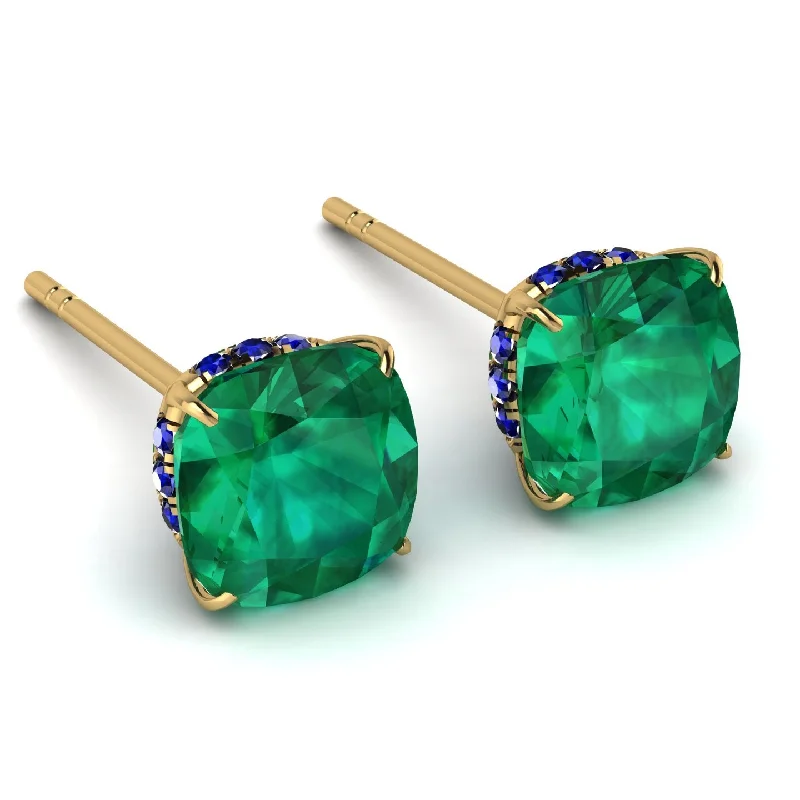 Silver Earrings With Opals-Hidden Halo Cushion Emerald Earrings - Alivia No. 64