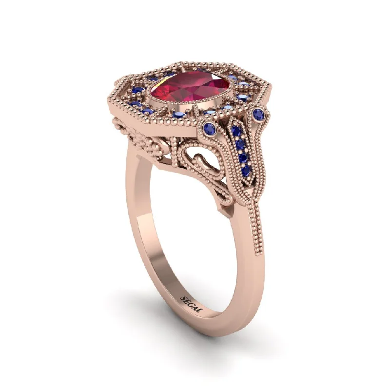 Classic Gold Rings For Bridal Jewelry-Ruby Oval Cut Art Deco Engagement Ring - Tabitha No. 71