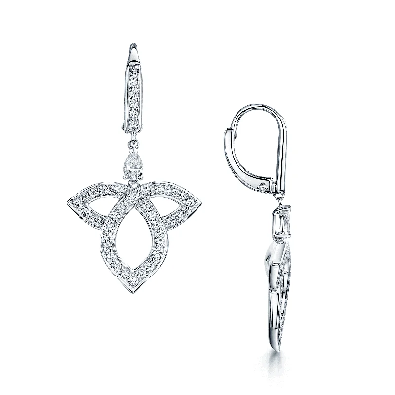 Trendy Earrings For Girls With Fashion-18ct White Gold Pear And Round Brilliant Cut Open Lotus Drop Earrings