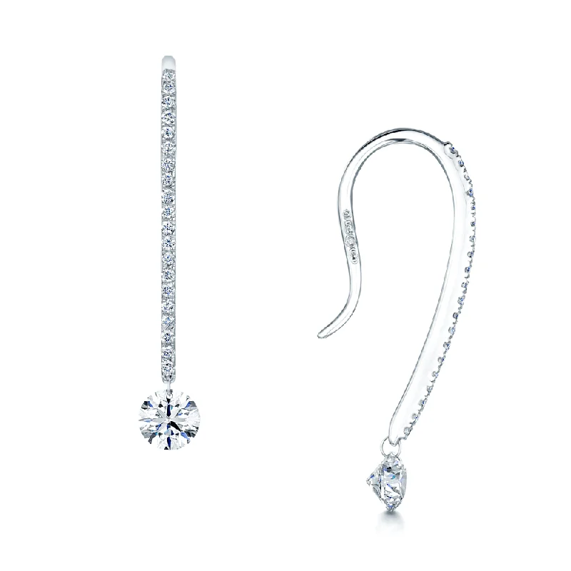 Bohemian Style Earrings For Summer-18ct White Gold Long Diamond Set Hook Earrings