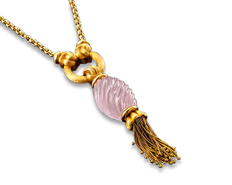 Handmade Gemstone Necklace For Special Gifts-Henry Dunay Rose Quartz Tassel Necklace