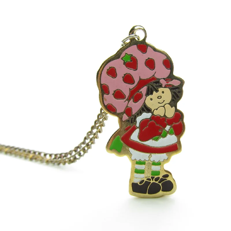 Trendy Layered Necklace For Stylish Look-Strawberry Shortcake Necklace Gold Enamel Charm on Chain