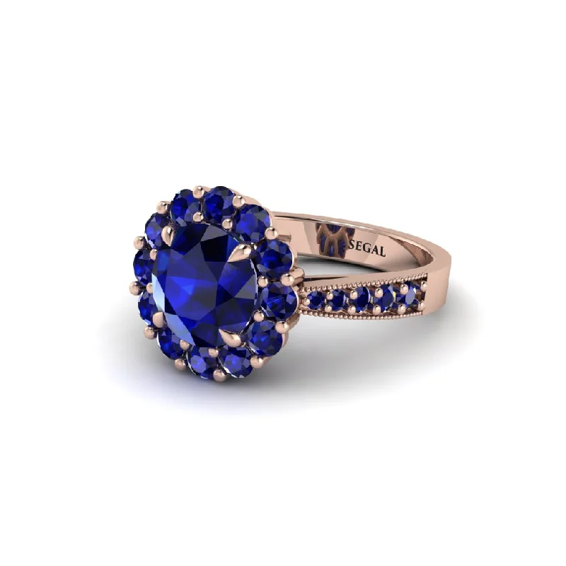 Elegant Gold Rings For Special Occasions-Sapphire Round Halo Engagement Ring - Unity No. 74