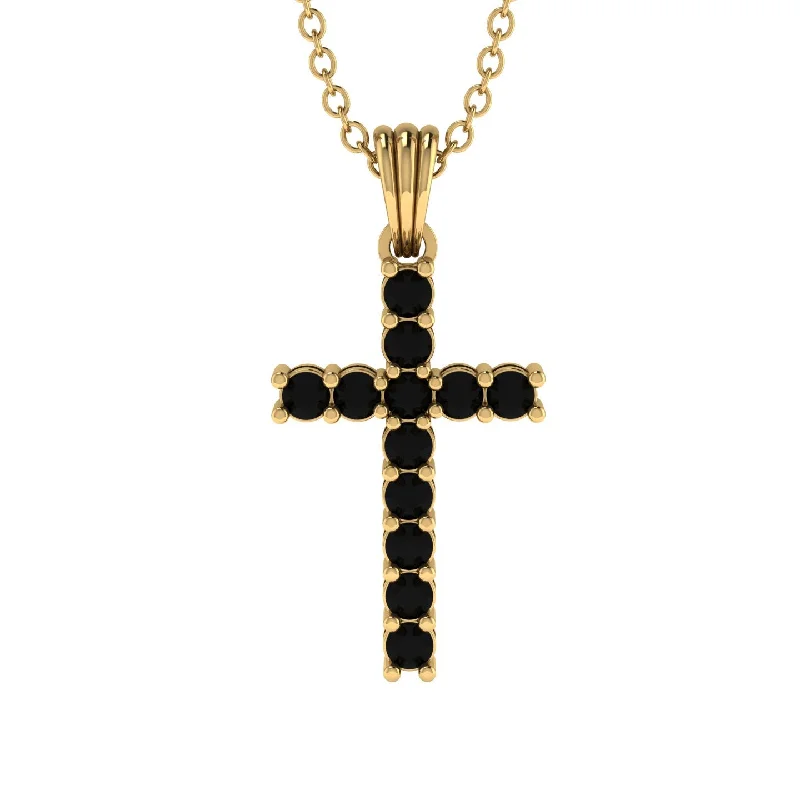 Personalized Family Pendant Necklace For Mom-Timeless Classic Black Diamond Gold Cross Necklace - Ezekiel No. 7