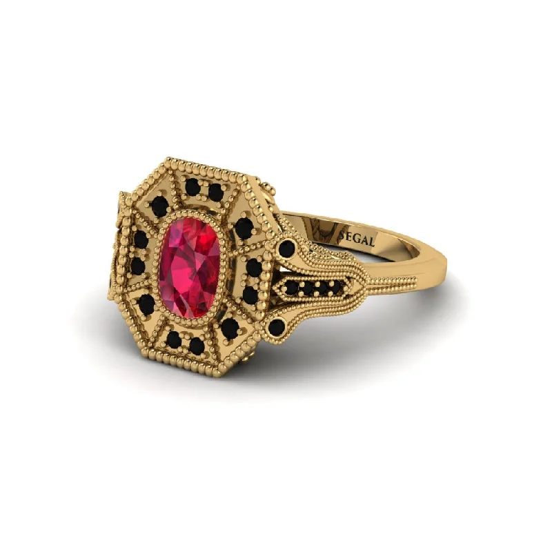 Luxury Wedding Rings For Bridesmaids-Ruby Cushion Cut Art Deco Engagement Ring - Alicia No. 40