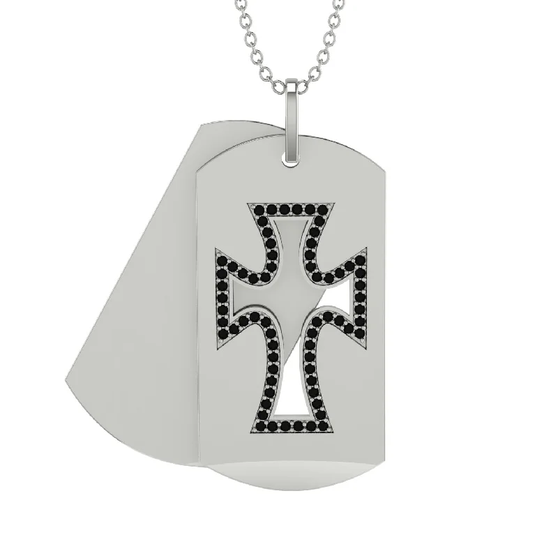 Elegant Teardrop Necklace For Evening Wear-Exquisite Military-Inspired Cross Black Diamond Gold Necklace - Louis No. 9