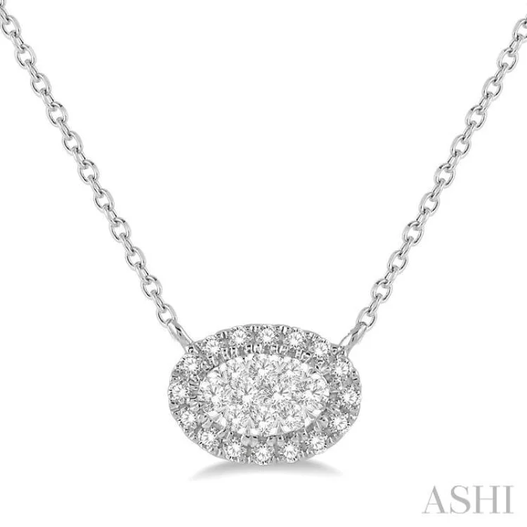 Long Pendant Necklace For Office Wear-1/2 ctw Oval Shape Round Cut Diamond Lovebright Necklace in 14K White Gold