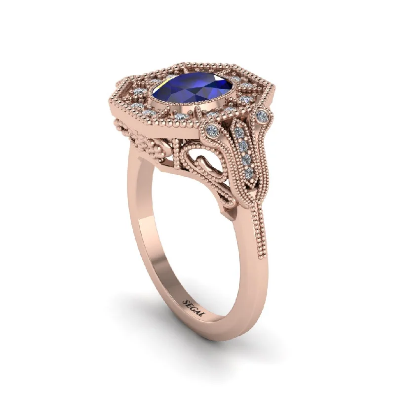 Handmade Gold Rings For Special Gifts-Sapphire Oval Cut Art Deco Engagement Ring - Tabitha No. 14