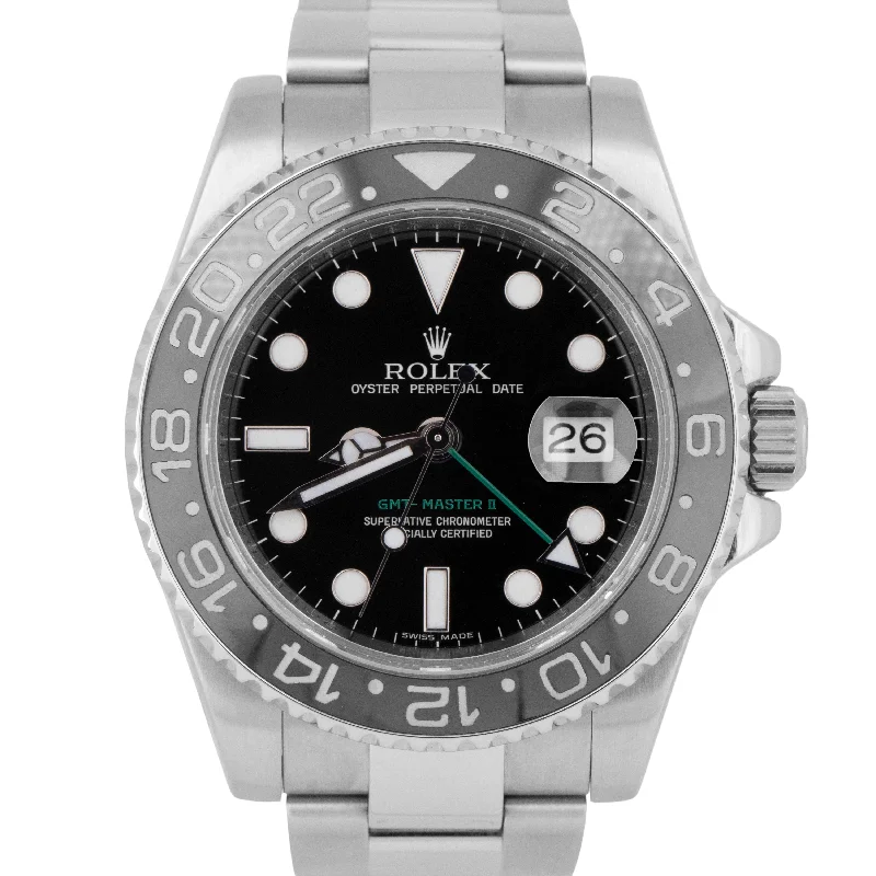 Classic Watches With Roman Numerals-Rolex GMT-Master II Black Green Ceramic Stainless Steel 40mm Watch 116710 LN