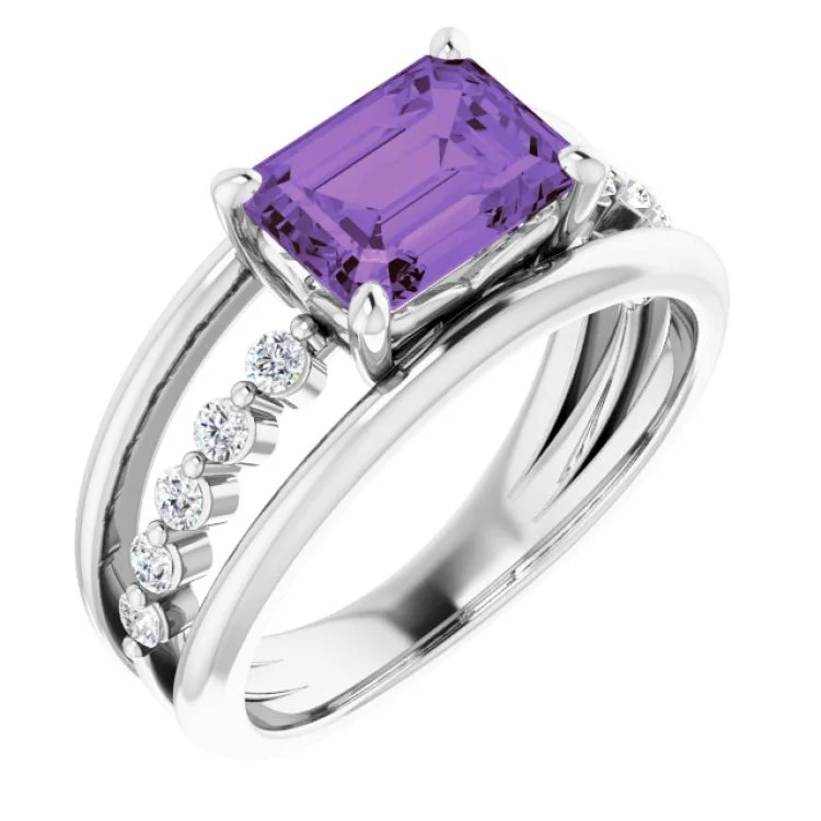 Vintage Diamond Rings For Engagement-Platinum Natural Amethyst & 1/5 CTW Natural Diamond Ring