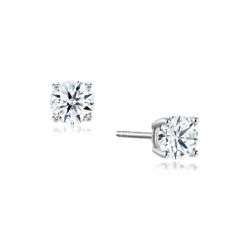 Silver Earrings With Opals-Quadrant Solitaire Diamond Earrings