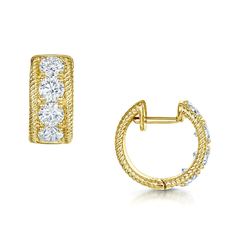 Bold Statement Earrings For Women-18ct Yellow Gold Round Brilliant Cut Diamond Hoop Earrings