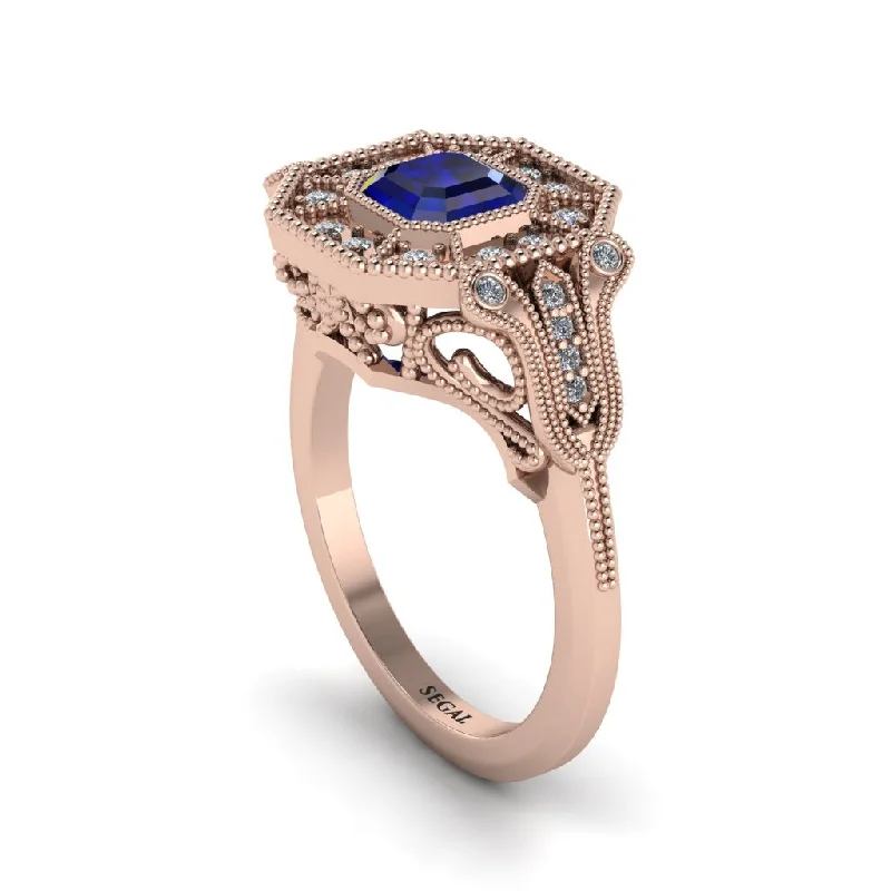 Trendy Engagement Rings With Colored Stones-Sapphire Emerald Cut Art Deco Engagement Ring - Dawn No. 14