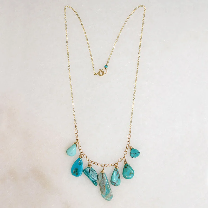 Sparkling Gold Pendant Necklace For Special Events-Turquoise Drop Festoon Necklace by Brin