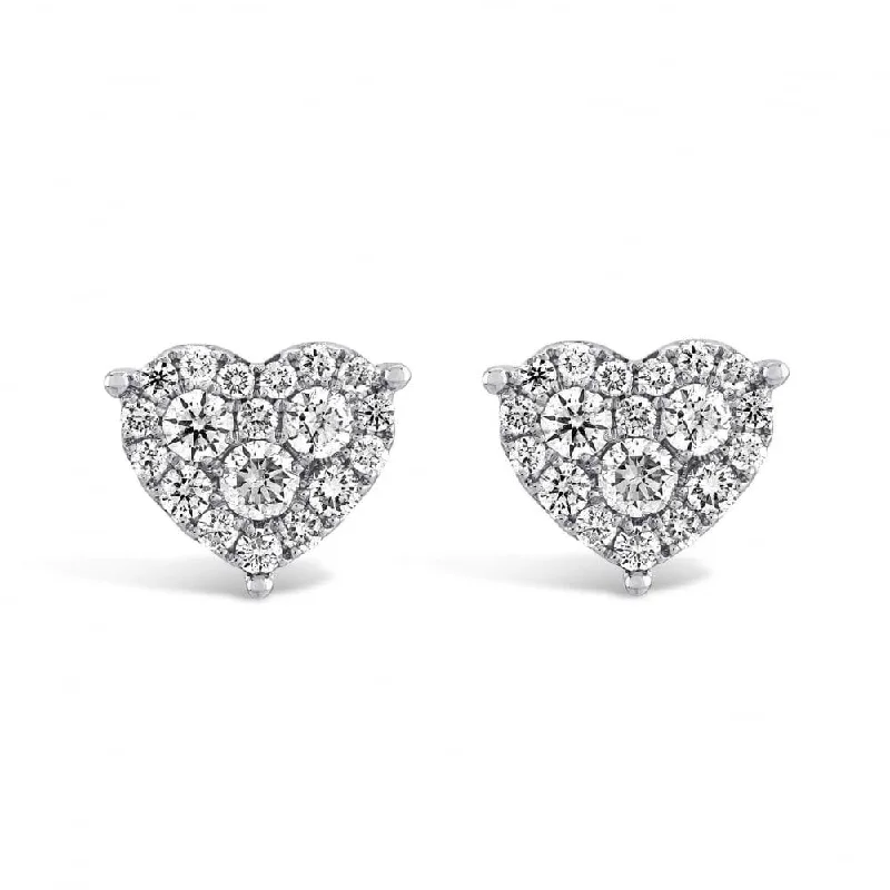 Bold Statement Earrings For Everyday-18ct White Gold Diamond Heart Earrings