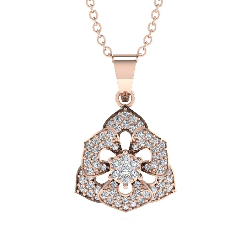 Luxury Diamond Necklace For Proposal-Gilded Rose Pendant Necklace With Dazzling Diamond - Lori No. 2