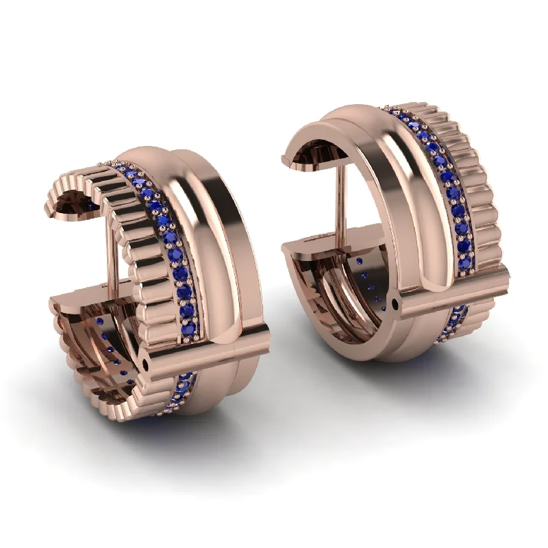 Personalized Earrings For Wedding Gifts-Exclusive Baguette Hoop Earrings With Sapphire Accents - Aliyah No. 14