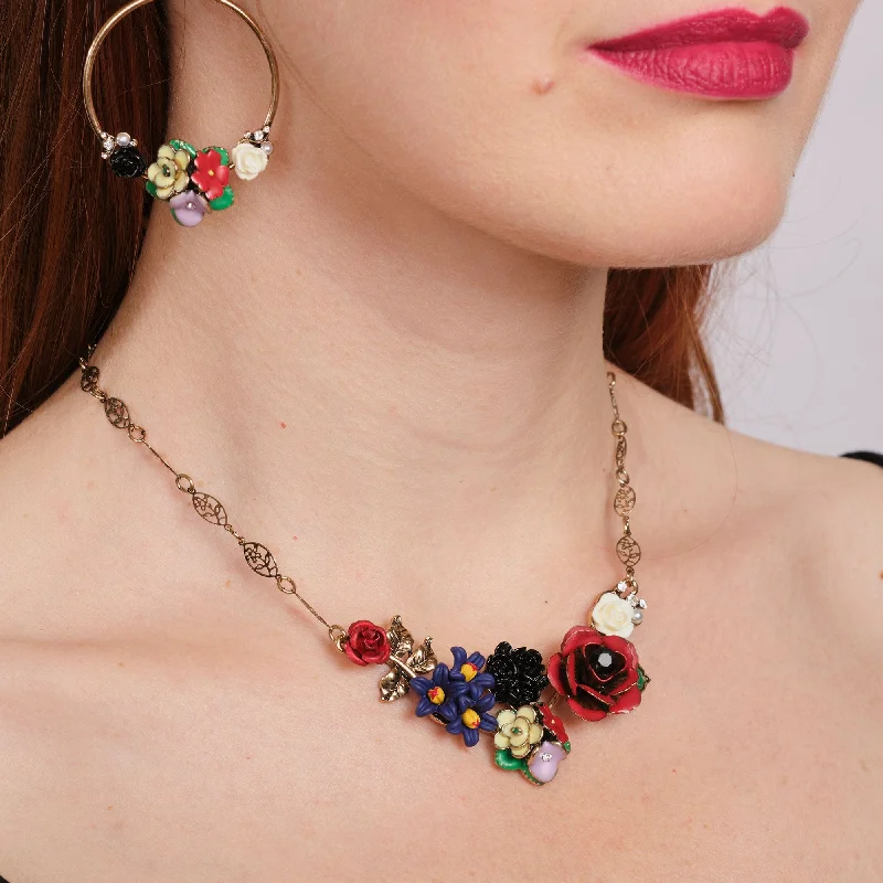 Vintage-Inspired Crystal Necklace For Events-Frida Cluster Flower Vintage Style Necklace