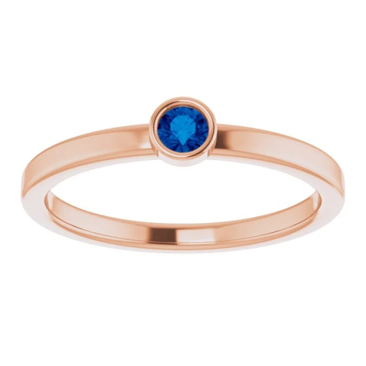 Luxury Gemstone Rings For Wedding Bands-14K Rose 3 mm Natural Blue Sapphire Ring