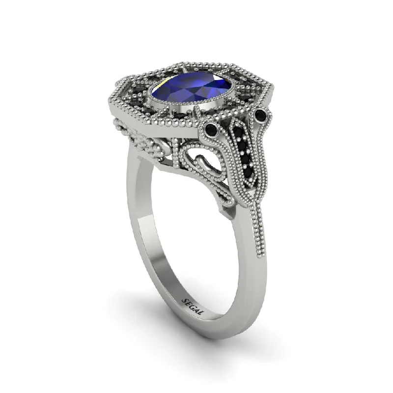 Trendy Engagement Rings With Pearls-Sapphire Oval Cut Art Deco Engagement Ring - Tabitha No. 45