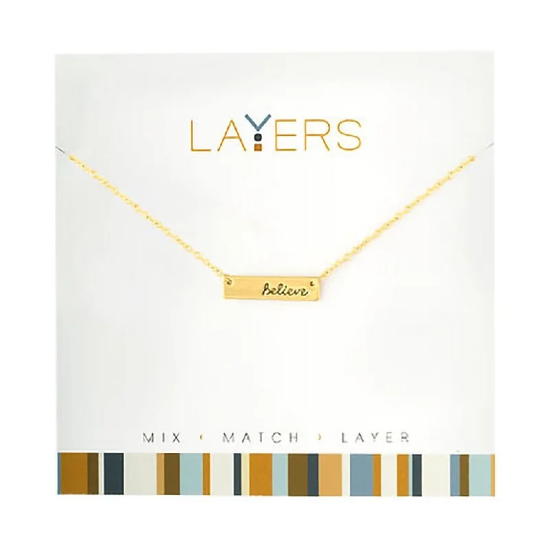 Classic Choker Necklace For Evening Events-Center Court : Gold "Believe" Tag Layers Necklace