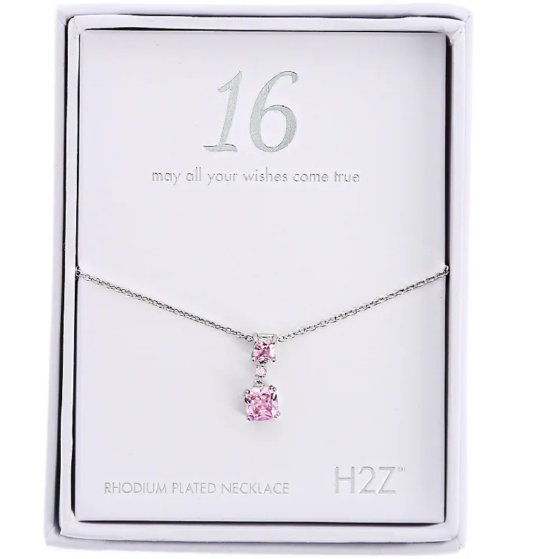 Personalized Bar Necklace For Moms-Sweet 16 Birthday Rose Zirconia Rhodium Plated Necklace