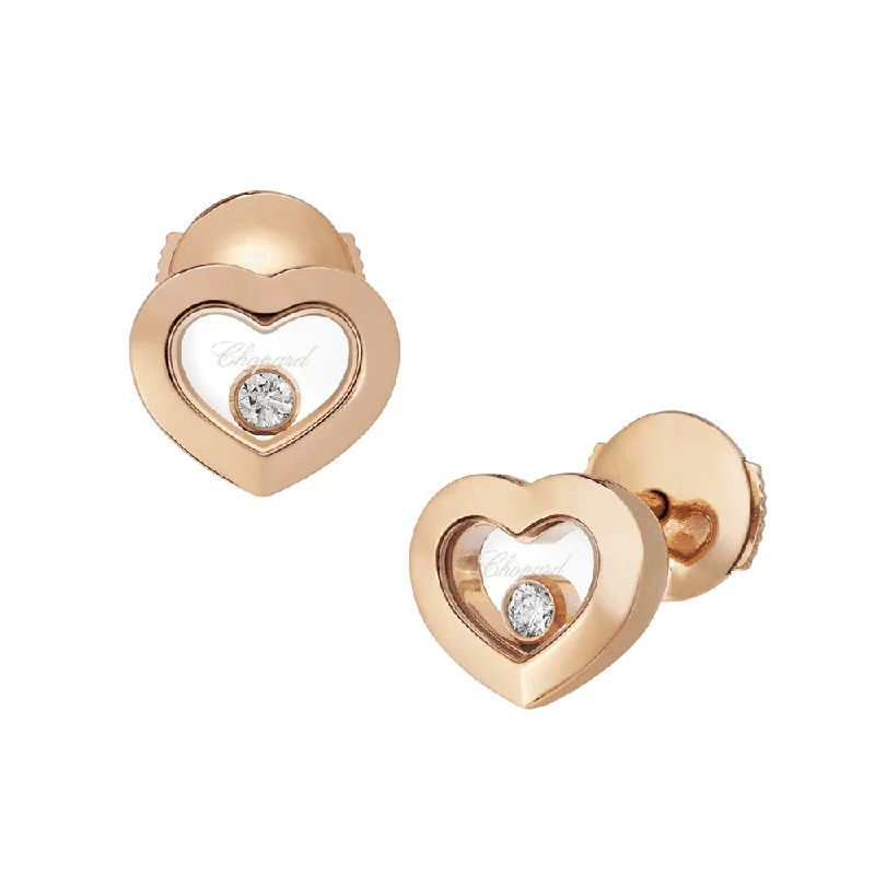 Handmade Silver Earrings For Office-Happy Diamonds Icons 18ct Rose Gold Heart Earrings