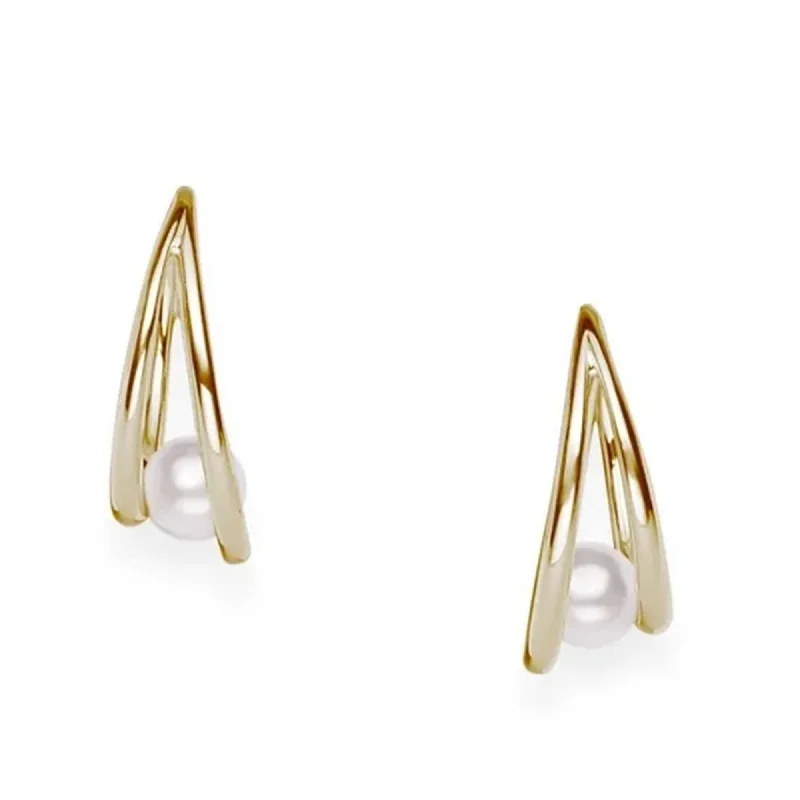 Contemporary Earrings For Fashion Lovers-18ct Yellow Gold Cultured Pearl Split Hoop Earrings