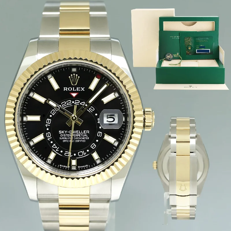 Sleek Men’s Watches For Casual Wear-2023 NEW PAPERS Rolex Sky-Dweller Two Tone Gold Black Oyster 42mm 336933 Watch