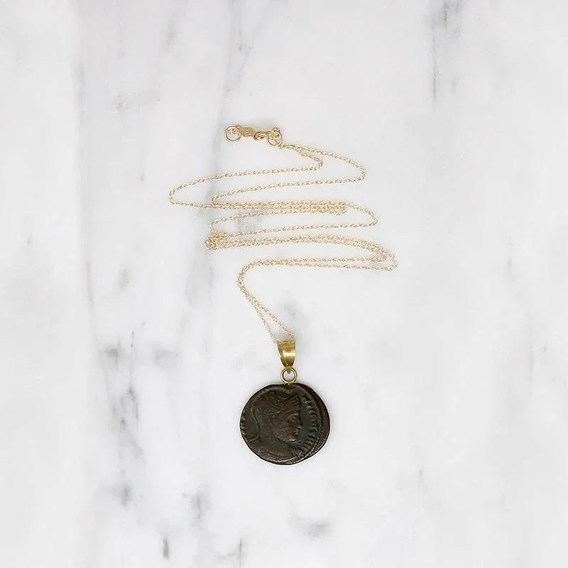 Classic Gold Pendant Necklace For Evening Wear-"Courage of the Army" Roman Empire Coin Necklace