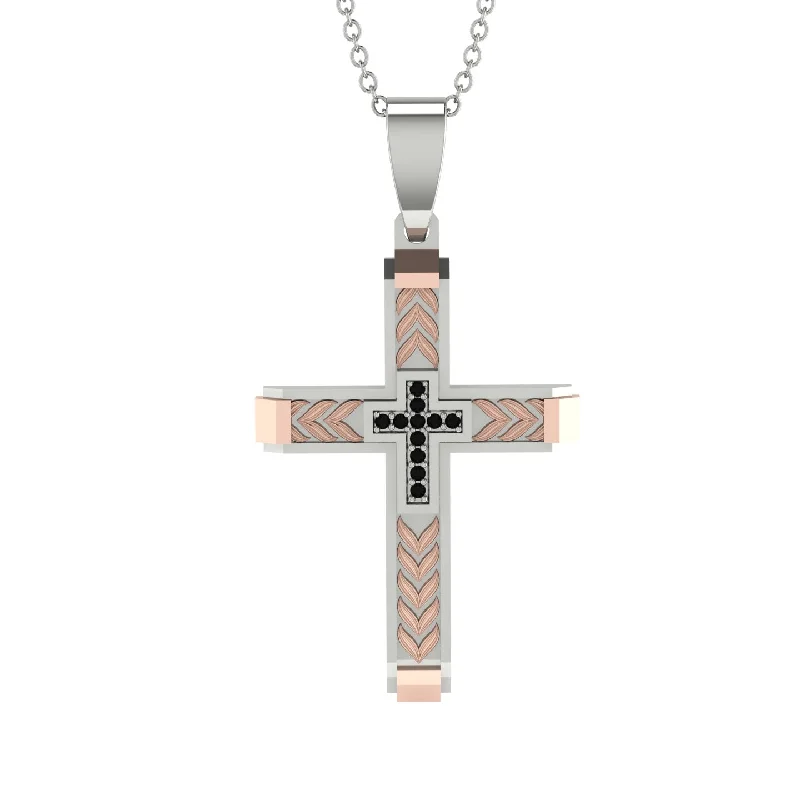 Personalized Family Tree Necklace For Mom-High-Quality Elegant Openwork Black Diamond Gold Cross Necklace - Jordan No. 27