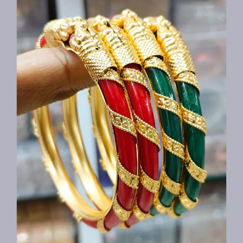 Simple Gemstone Bangles For Wedding Gifts-Pooja Bangles Gold Plated Acrylic Bangles Set