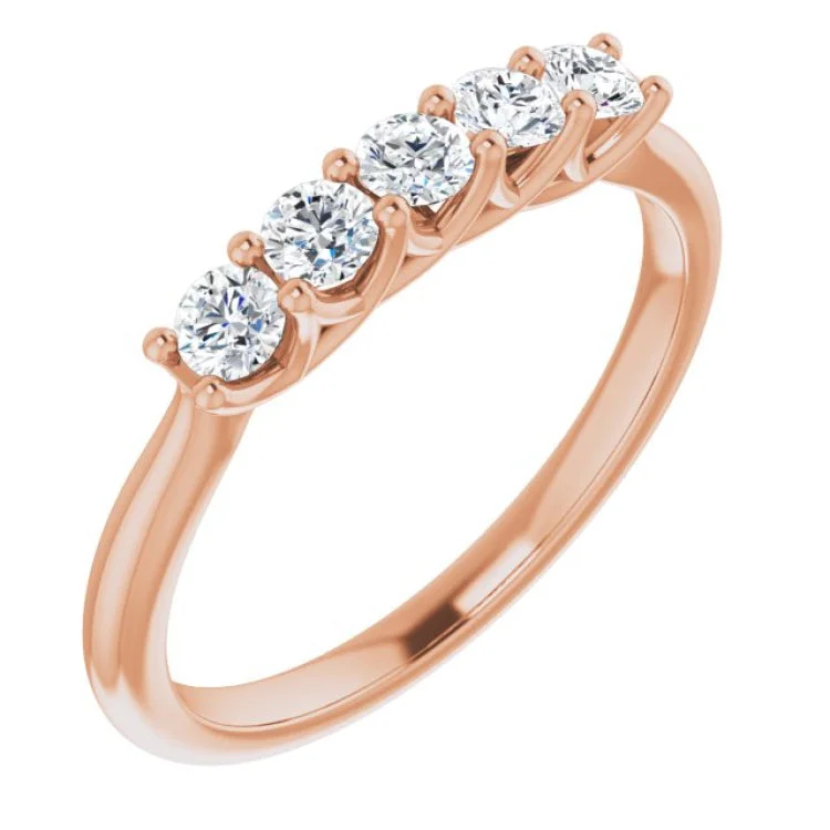 Trendy Gold Wedding Rings For Bridesmaids-14K Rose 3/8 CTW Natural Diamond Anniversary Band