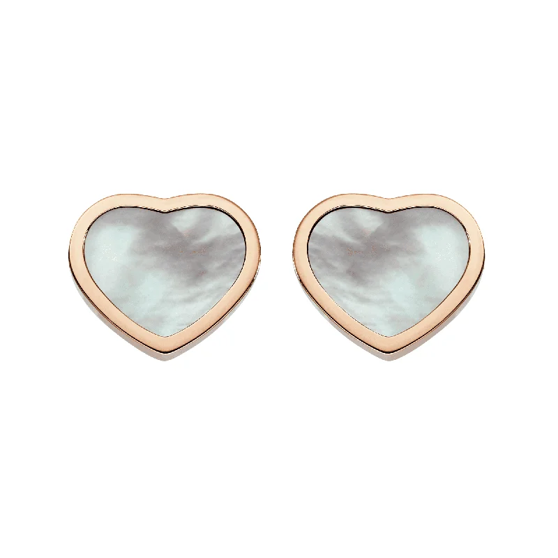 Gold Earrings With Emerald Stones-18ct Rose Gold Happy Hearts Mother of Pearl Earrings