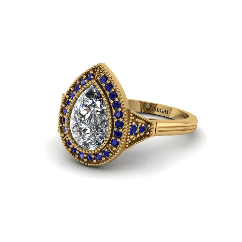 Trendy Engagement Rings With Colored Gemstones-Pear Cut Diamond Milgrain Halo Engagement Ring - Daleyza No. 61