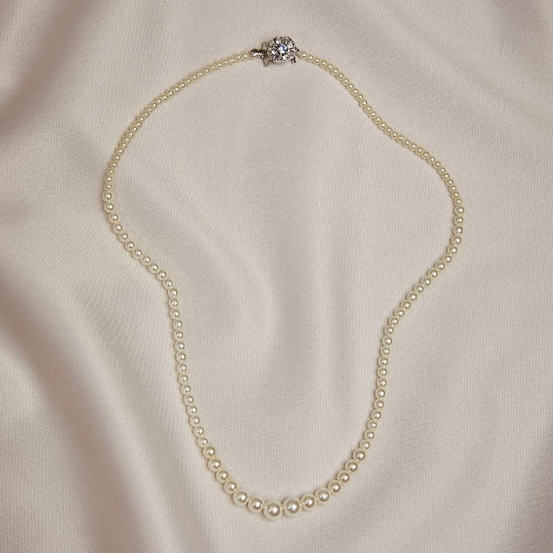 Modern Geometric Necklace For Fashionistas-Simple Cream Pearl Necklace 16 inch length: Vintage Graduated Pearls