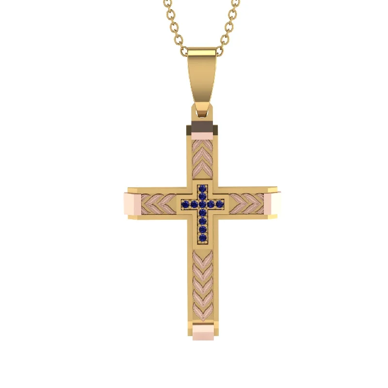 Classic Pearl Necklace For Formal Events-High-Quality Elegant Openwork Sapphire Gold Cross Necklace - Jordan No. 40