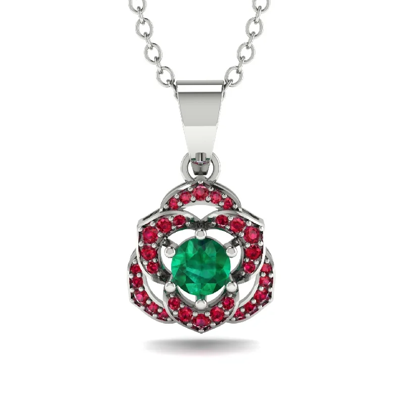 Sparkling Gold Necklace For Holiday Parties-Golden Rose Blossom Necklace With Exquisite Ruby Detailing - Reign No. 51