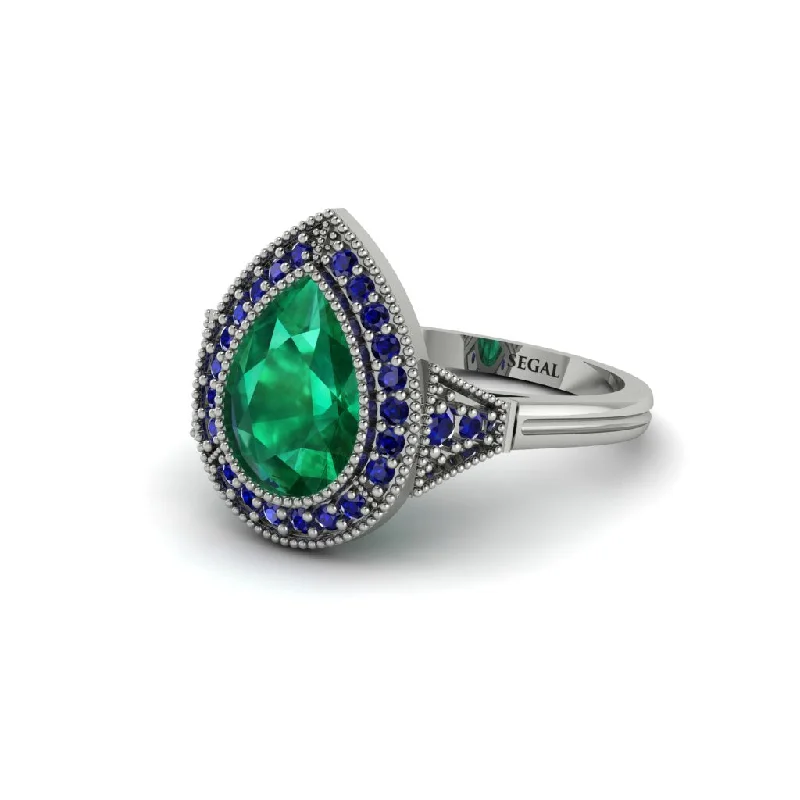 Luxury Wedding Rings For Bridesmaids Gifts-Pear Cut Emerald Milgrain Halo Engagement Ring - Daleyza No. 66