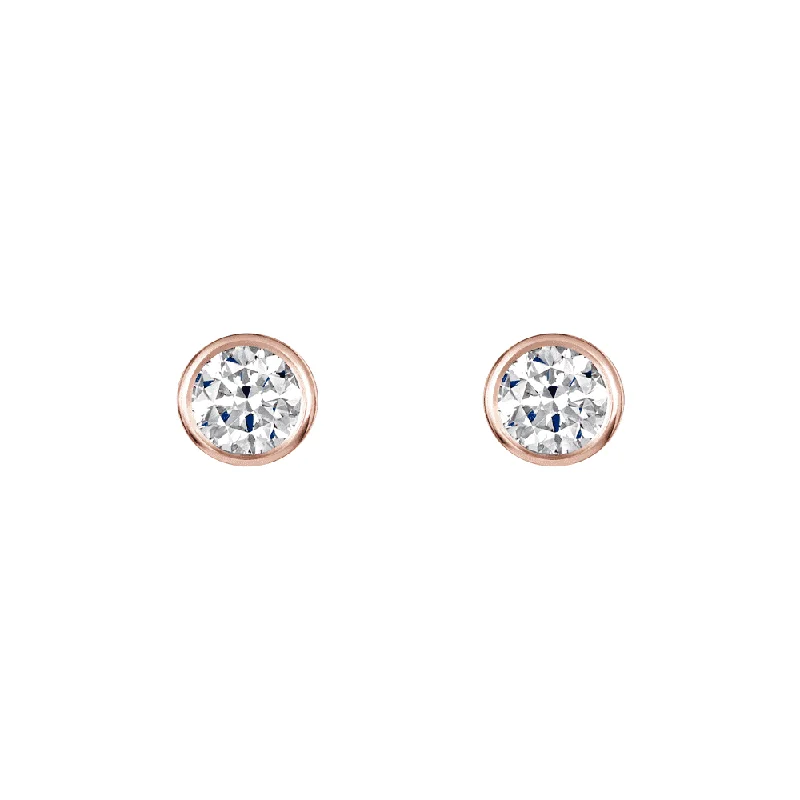 Simple Earrings For Casual Outfits-18ct Rose Gold Round Brilliant Cut 0.70ct Diamond Rub Over Set Earrings