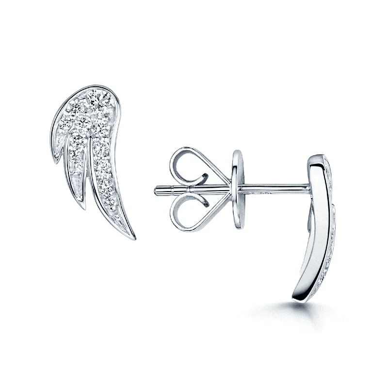 Luxury Pearl Earrings For Wedding-18ct White Gold Diamond Set Wings Stud Earrings